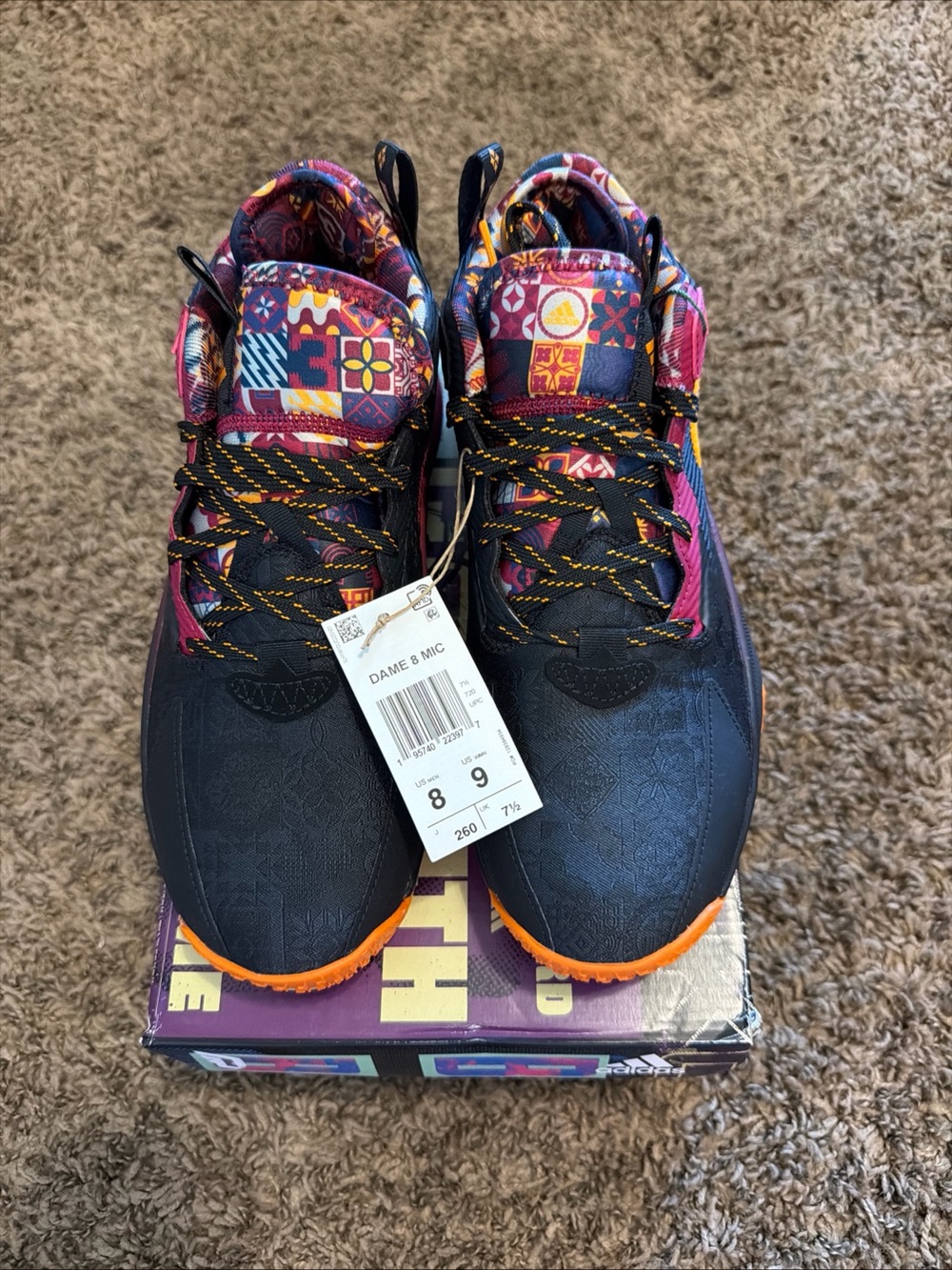 Adidas Dame 8 Mens Basketball Shoes - Black with Orange and Multicolor